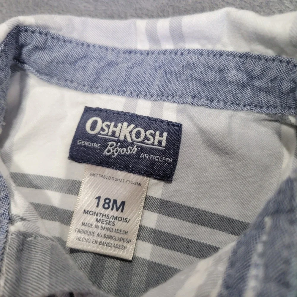 OshKosh Healthtex Plaid Shirt Boys 18M Grey Black Flannel Button Down Bundle 2pc